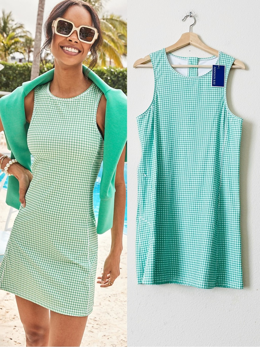 NWT Addison Bay XXL Smooth Sport Sleeveless Panama mini dress in Palm Gingham